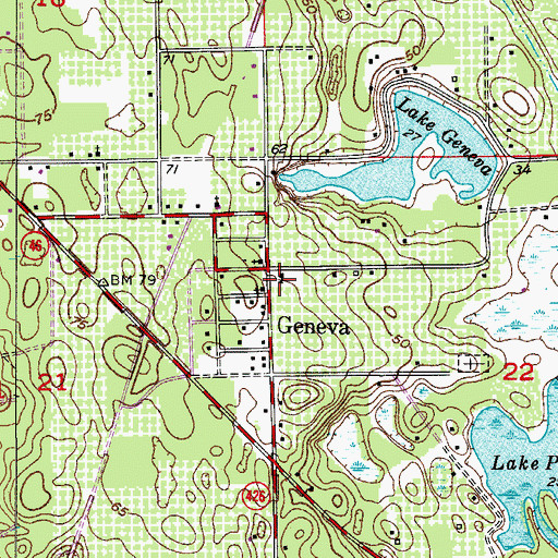 Topographic Map of First Baptist Church of Geneva, FL