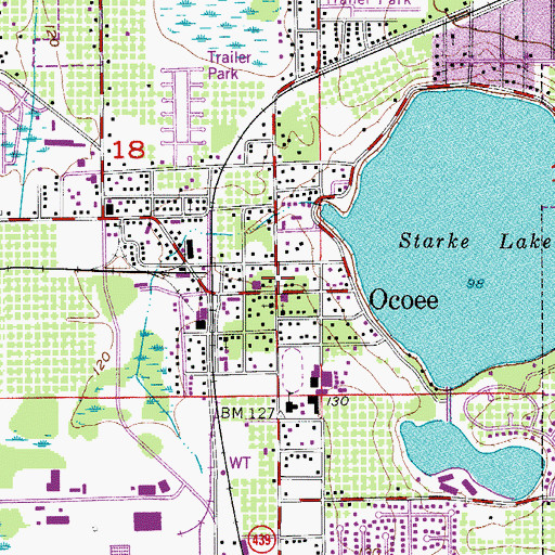 Topographic Map of Starke Lake Baptist Church, FL