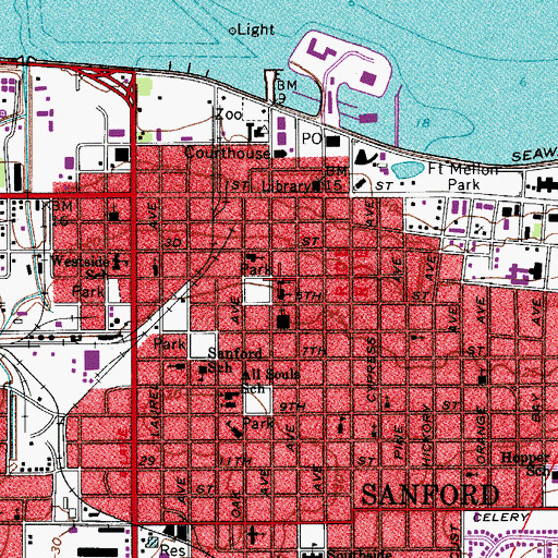 Topographic Map of First Baptist Church-Sanford, FL