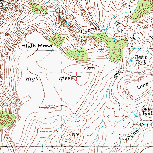 Topographic Map of High Mesa, AZ