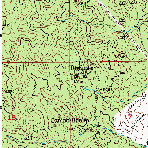 Topographic Map of Highjinks Mine, AZ