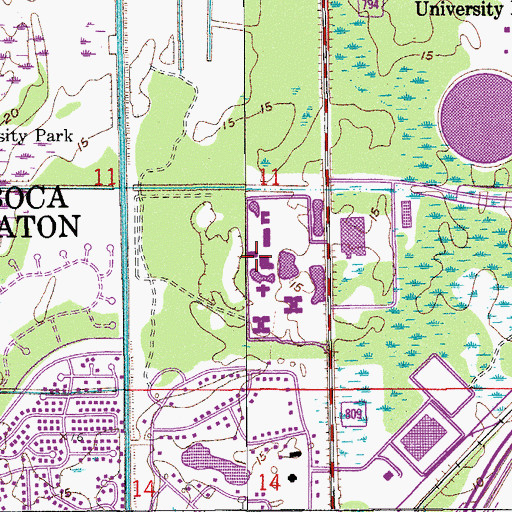 Topographic Map of Lynn University, FL