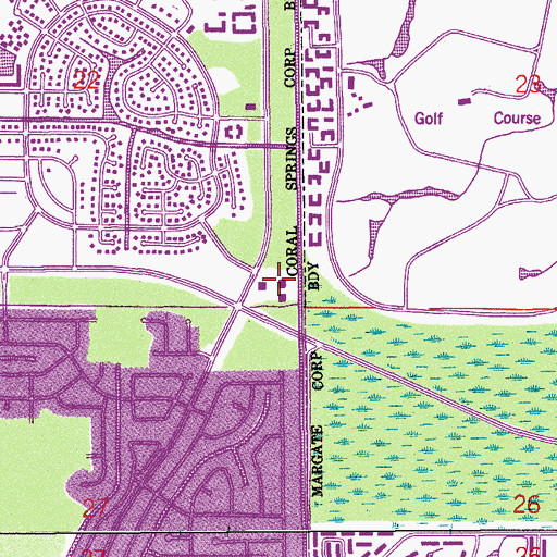 Topographic Map of Coral Springs Christian School, FL