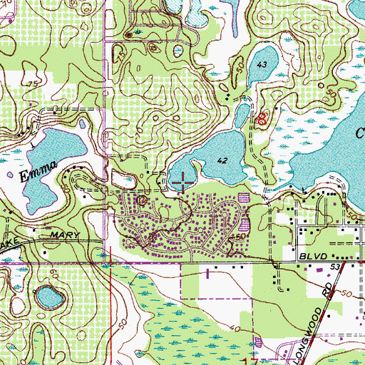 Topographic Map of Rolling Hills Moravian Church, FL