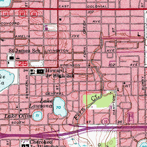 Topographic Map of United Pentecostal Church of Orlando, FL