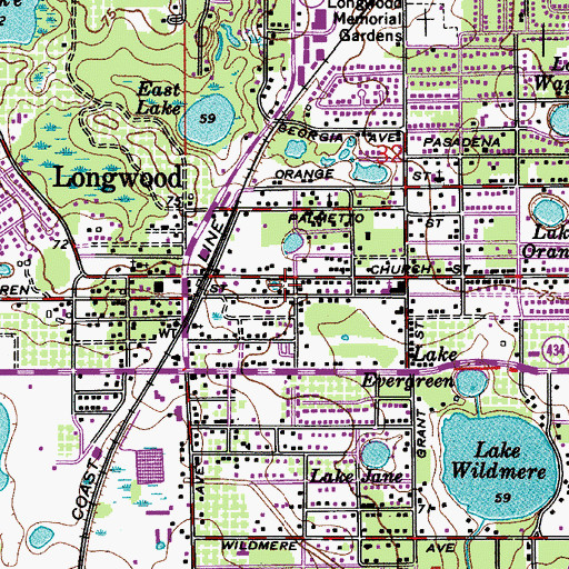 Topographic Map of First United Pentecostal Church of Longwood, FL