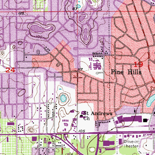 Topographic Map of First United Methodist Church of Pine Hills, FL