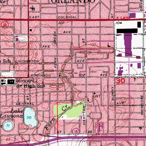 Topographic Map of First Unitarian Church of Orlando, FL