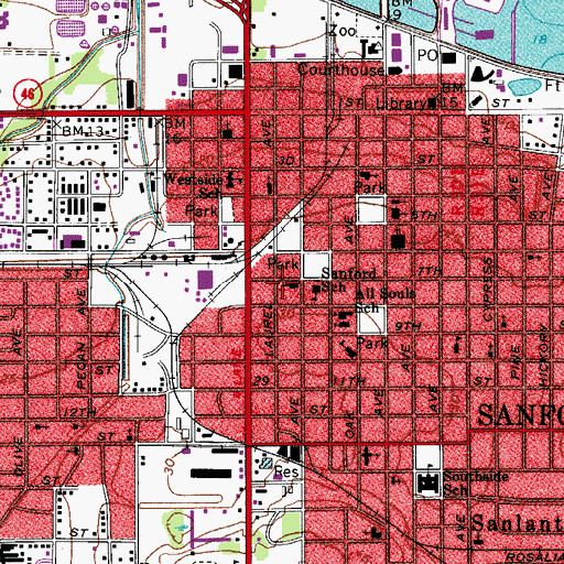 Topographic Map of Seventh Day Adventist Church of Sanford, FL