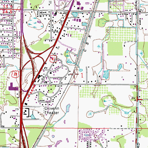 Topographic Map of Schooley Station Railroad Station, FL