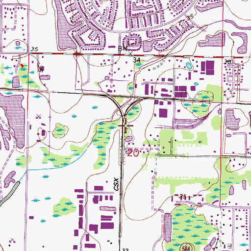 Topographic Map of Lake Carroll Railroad Station, FL