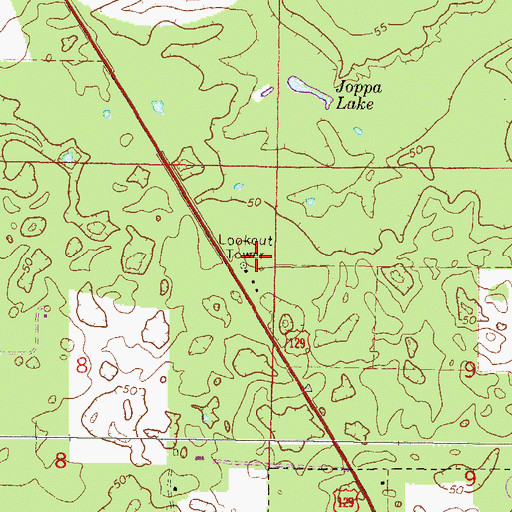 Topographic Map of Gilchrist County Lookout Tower, FL