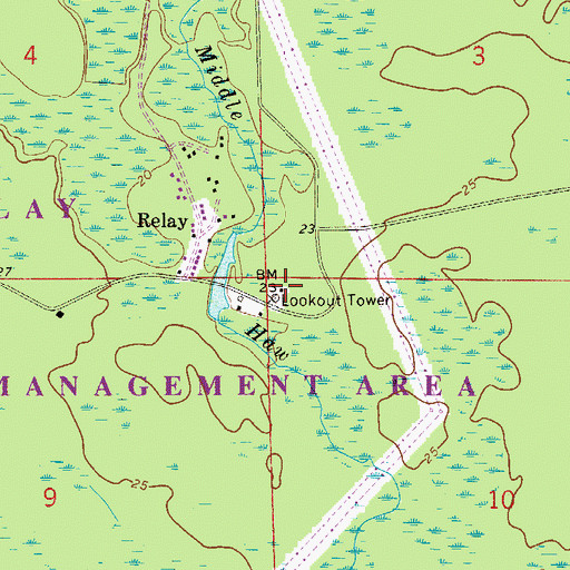 Topographic Map of Relay Fire Tower, FL