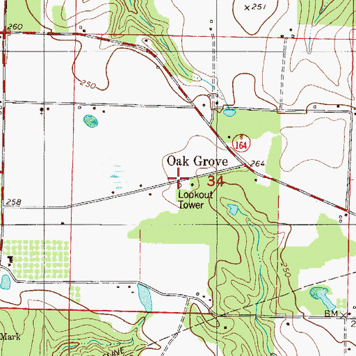 Topographic Map of Oak Grove Fire Tower, FL