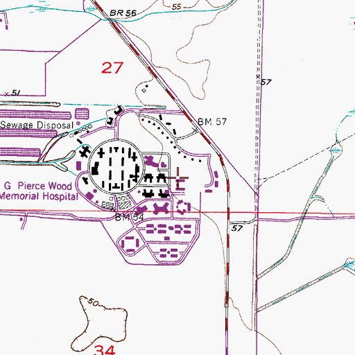 Topographic Map of G Pierce Wood Memorial Hospital, FL