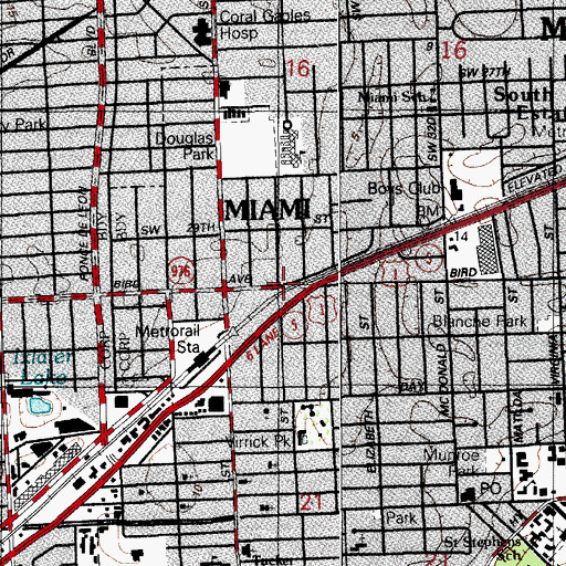 Topographic Map of Coconut Grove Station Railroad Station, FL
