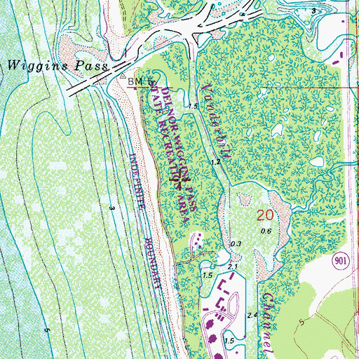 Topographic Map of Delnor-Wiggins Pass State Park, FL