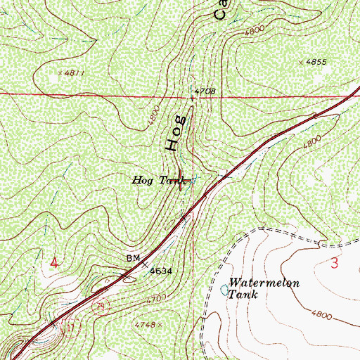 Topographic Map of Hog Tank, AZ
