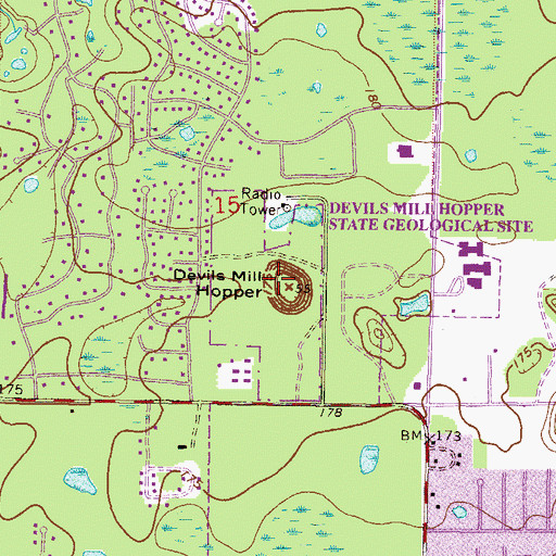 Topographic Map of Devils Millhopper Geological State Park, FL