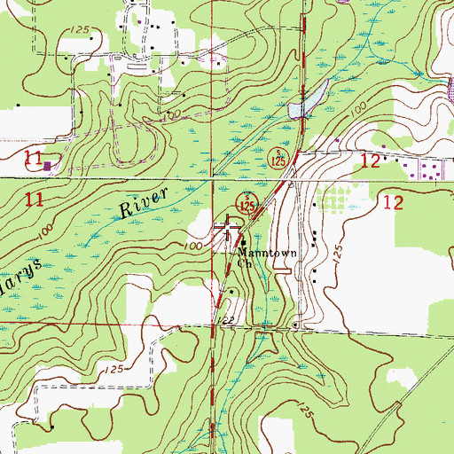 Topographic Map of Mantown Cemetery, FL