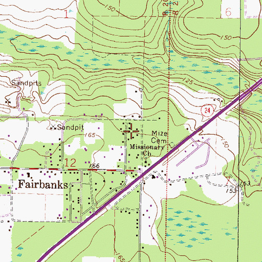 Topographic Map of Oak Hill Baptist Church, FL