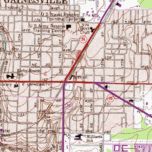 Topographic Map of Gainesville Railroad Station, FL