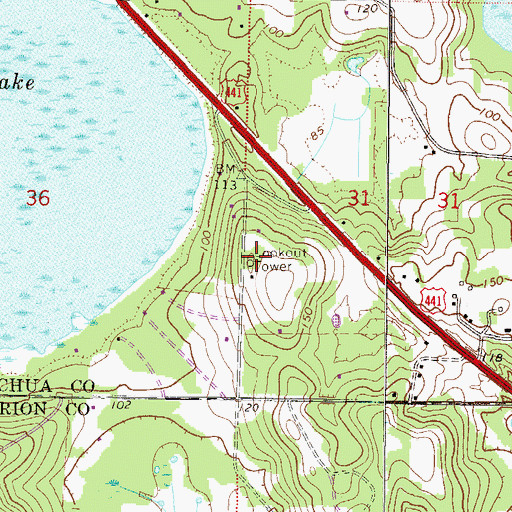 Topographic Map of Micanopy Tower, FL