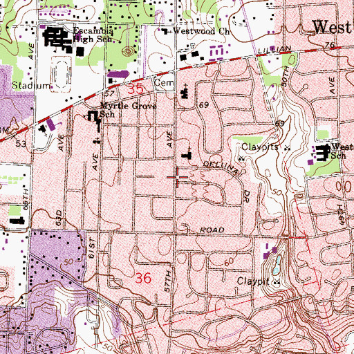 Topographic Map of Myrtle Grove United Methodist Church, FL