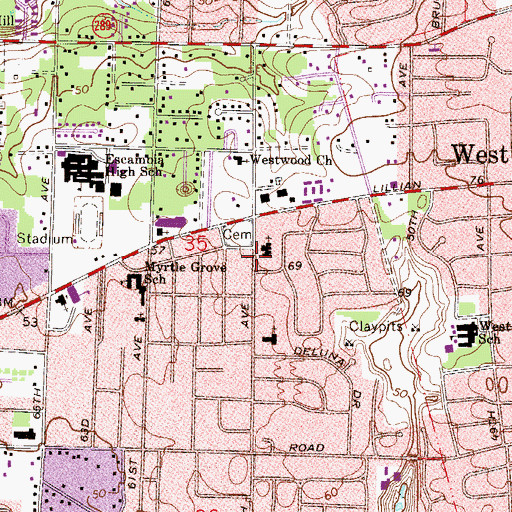 Topographic Map of Church of Christ Myrtle Grove, FL