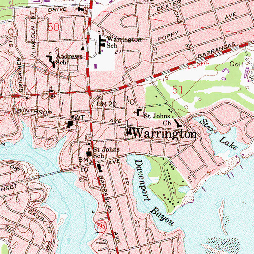 Topographic Map of Warrington Baptist Church, FL