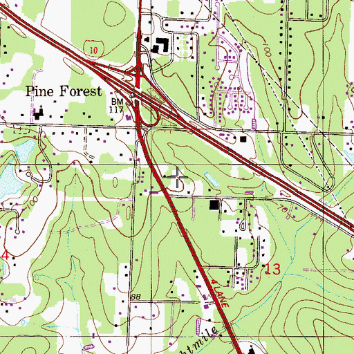 Topographic Map of Pine Forest Baptist Church, FL