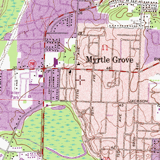 Topographic Map of Myrtle Grove Baptist Church, FL