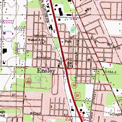 Topographic Map of Ensley Memorial Baptist Church, FL