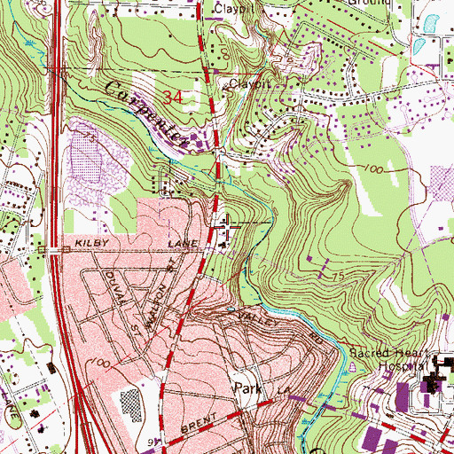 Topographic Map of Brownsville Baptist Church, FL
