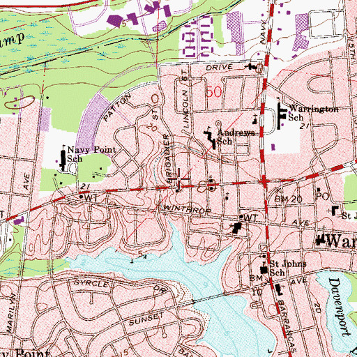 Topographic Map of Cross and Crown Baptist Church, FL