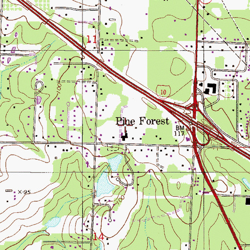 Topographic Map of Pine Forest Estates, FL