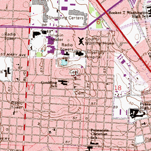 Topographic Map of Saint Peters Baptist Church, FL