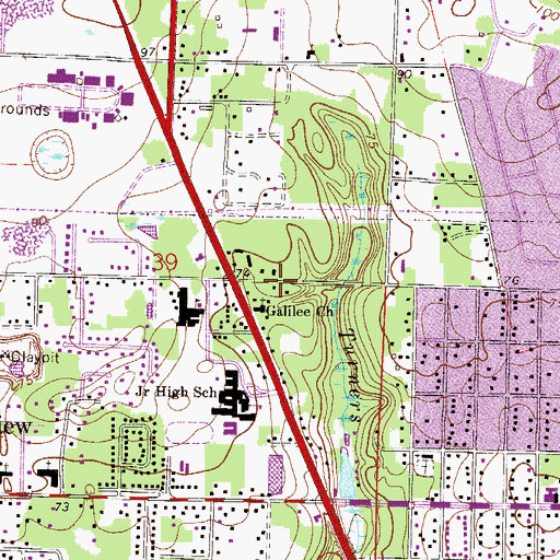 Topographic Map of Galilee Baptist Temple of Bellview, FL