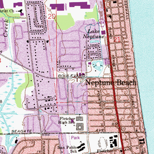 Topographic Map of Beaches Chapel School, FL