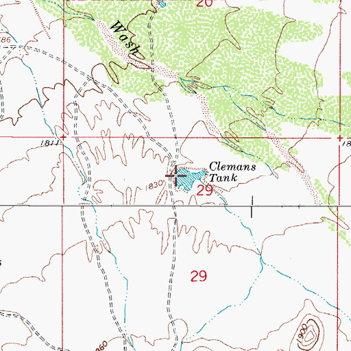 Topographic Map of Clemans Tank, AZ