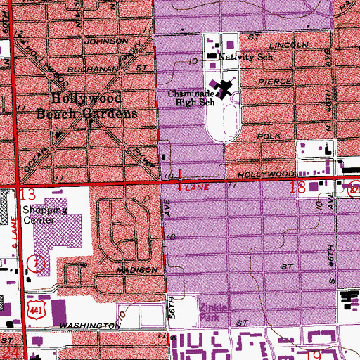 Topographic Map of Hollywood Hills Private School, FL