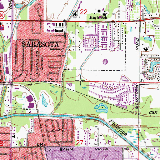 Topographic Map of Fruitville Junction, FL