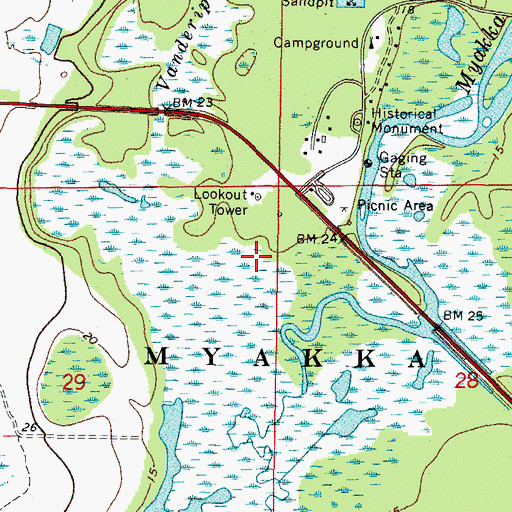 Topographic Map of Myakka Tower, FL