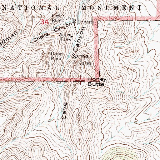 Topographic Map of Honey Butte, AZ