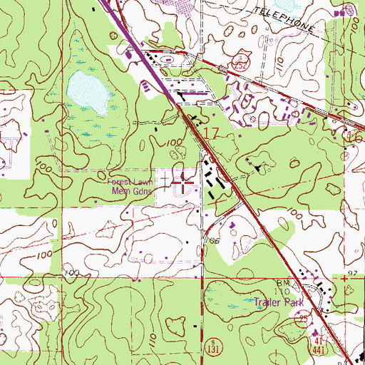 Topographic Map of Forest Lawn Memorial Gardens Cemetery, FL