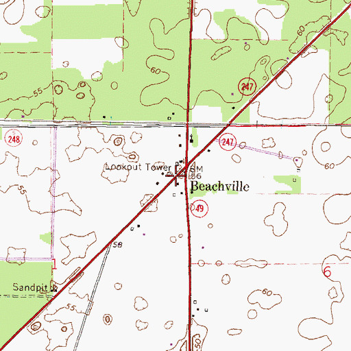 Topographic Map of Beachville Fire Tower, FL