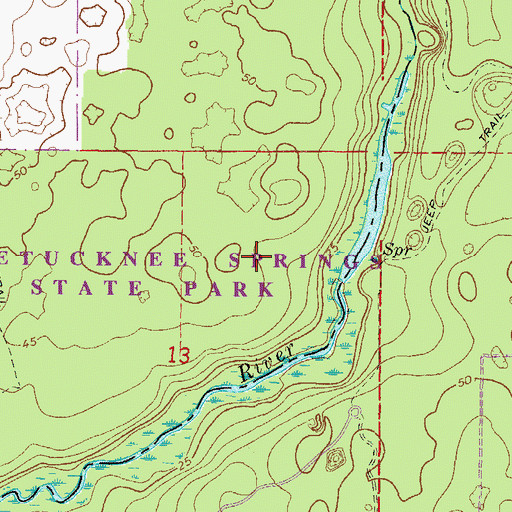 Topographic Map of Ichetucknee Springs State Park, FL