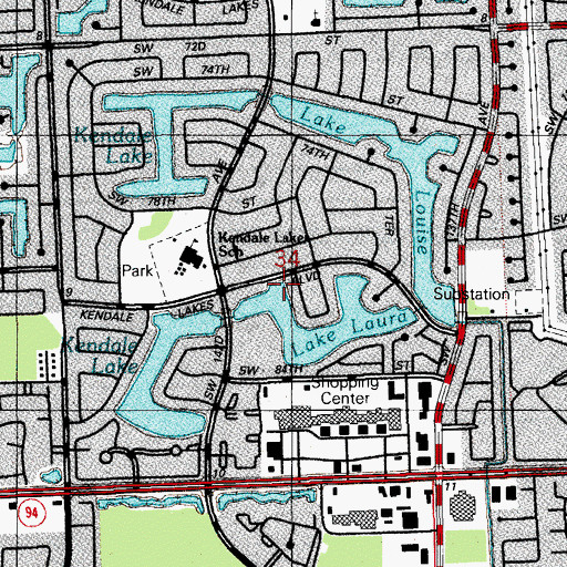 Topographic Map of Kendall Lakes, FL