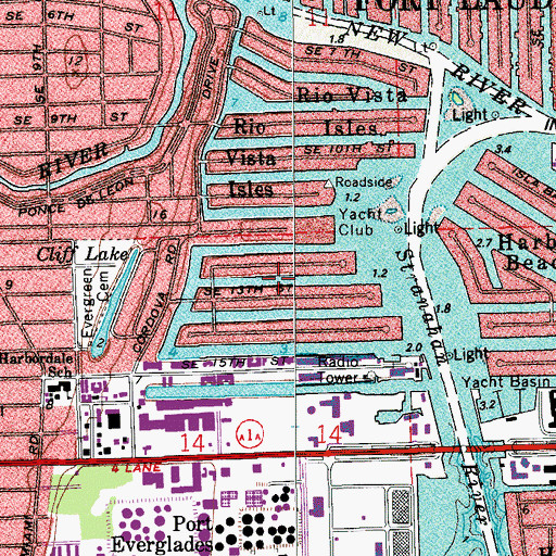 Topographic Map of Lauderdale Harbors, FL