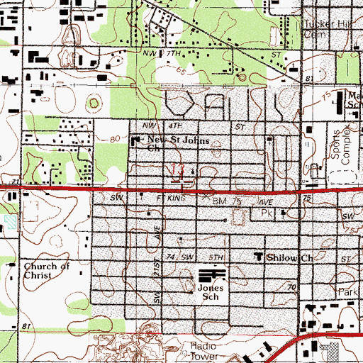 Topographic Map of New Saint John Baptist Church, FL